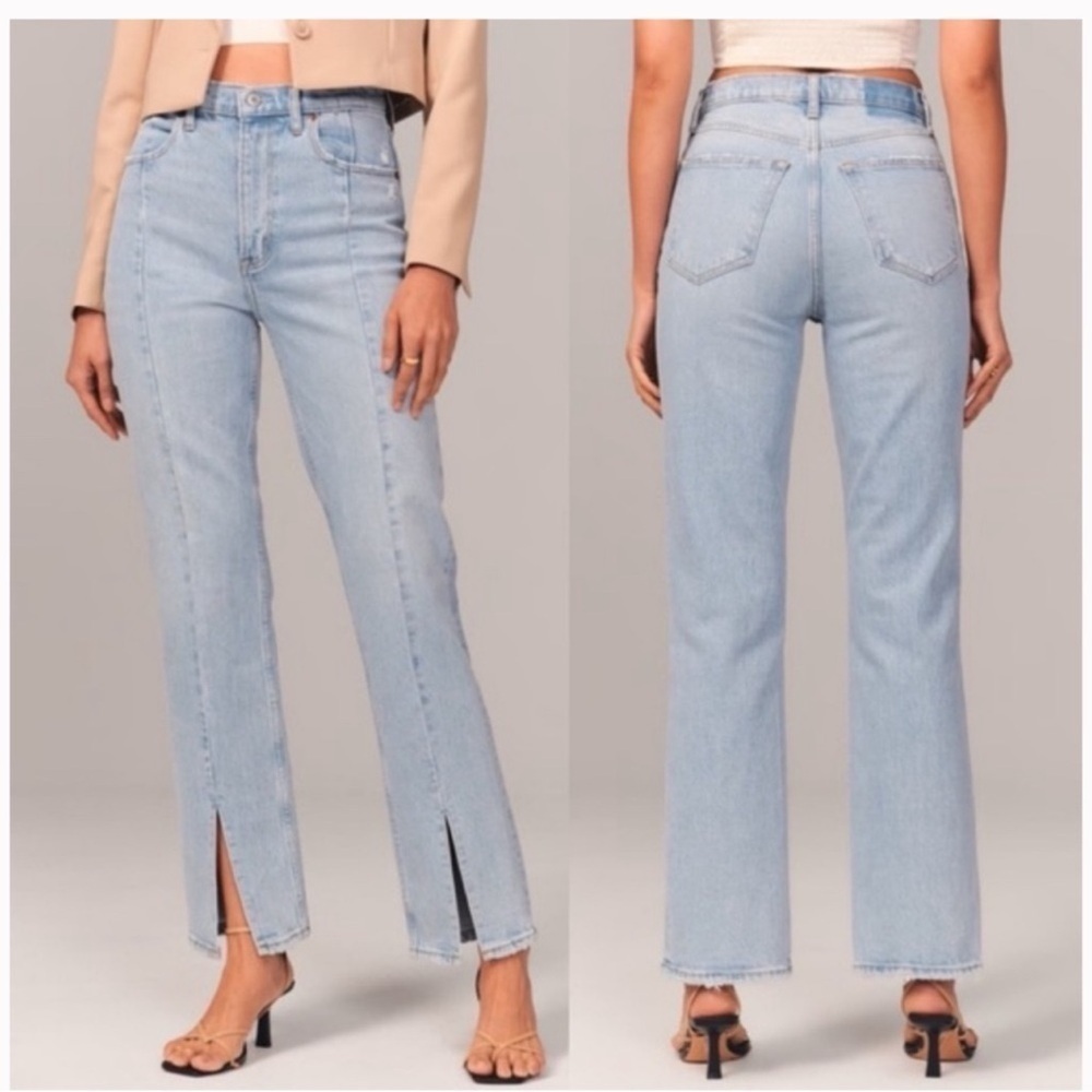 Abercrombie & Fitch The 90s Straight Ultra Rise Seam Split Hem Jeans